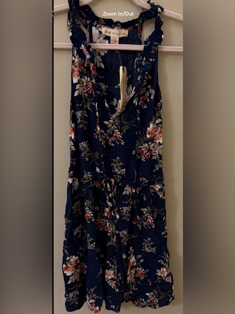 Navy floral print dress with tie waist